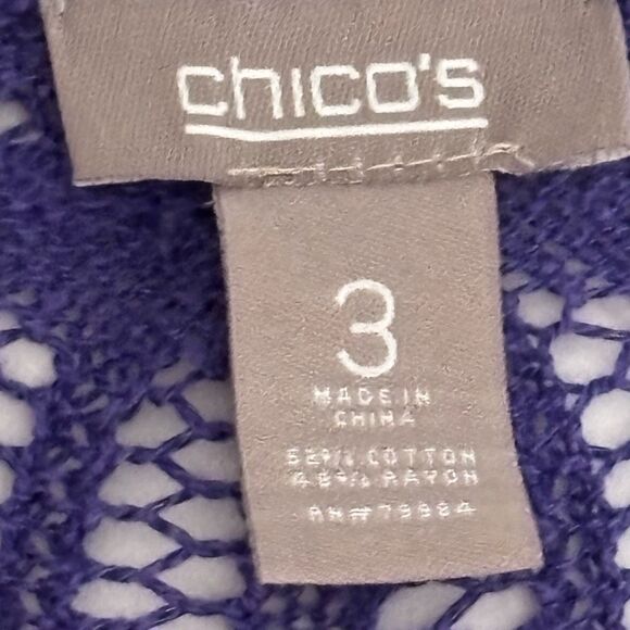 Chico’s purple open stitch lacy look cotton rayon cardigan sweater Chico’s 3 (XL - Picture 6 of 7